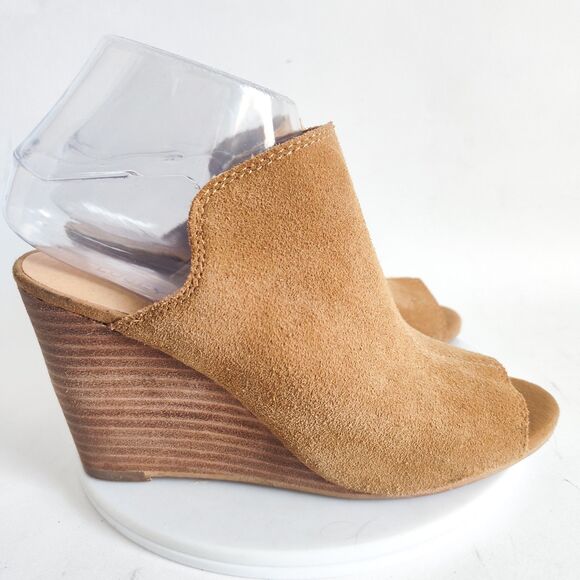 Lucky Brand Mules Size 7 Camel Tan Boho Wedge Sandals Suede Slip On Open Toe - Picture 1 of 11
